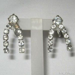 Vintage Rhinestone Screw Back Dangle Earrings